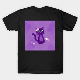 Purple cat with hazard and blue eyes T-Shirt